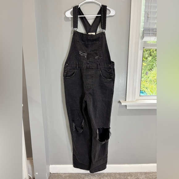 We The Free Overalls Black Demim Jean Relaxed Fit Distressed Large - Picture 1 of 12
